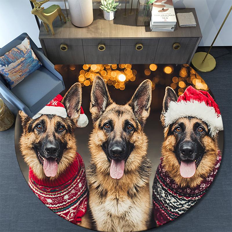 German Shepherds Round Area Rug,Carpet Rug for Living Room Bedroom Sofa Playroom Decor,Non-slip Floor Mat