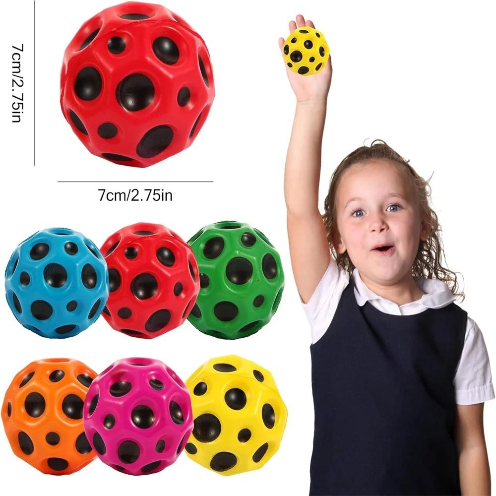 Moon Bouncy Ball for Kids - High Bouncing Space Ball, Easy Grip Stress Relief Toy, Outdoor Fun Party Gift