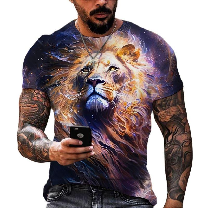 

Футболка с 3D принтом льва для мужчин, летние повседневные топы с круглым вырезом и короткими рукавами, футболки с забавным рисунком животных, трендовая одежда, футболки большого размера