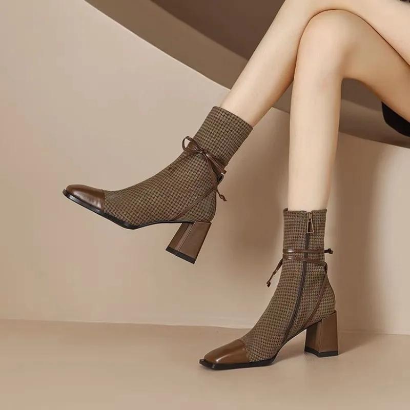 Shoes for Women  New Square Toe Ladies High Heels Comfortable Thick Heel Office Female Shoes Fashion Women's Ankle Boots