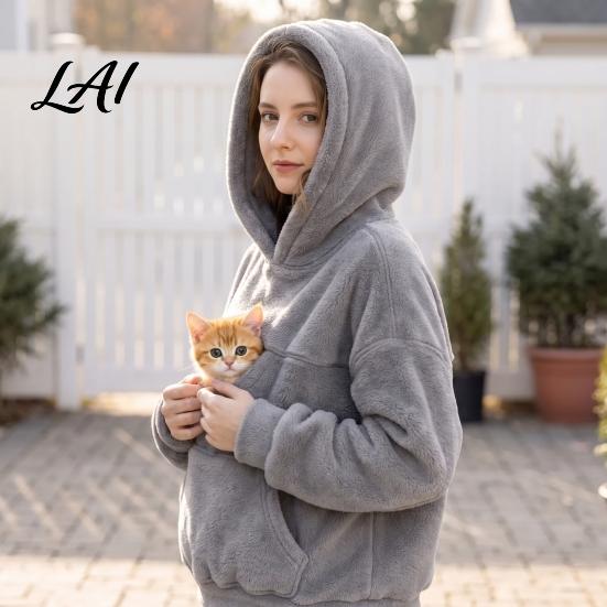 Pet Carrier Hoodie for Women Loose Fit Pullover Sweatshirt with Front Pouch Small Dog Carrying Long Sleeve Autumn Winter Casual Tops Dogs