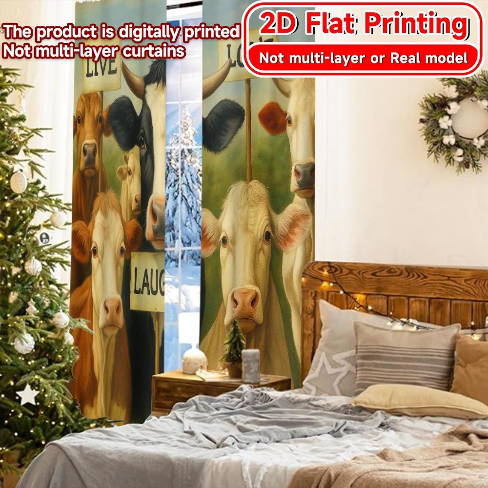 2pcs, 2D FLAT PRINTING Curtains (Without Rod) Cow Positivity Halloween Festival Fashion Curtains Versatile Durable Polyester