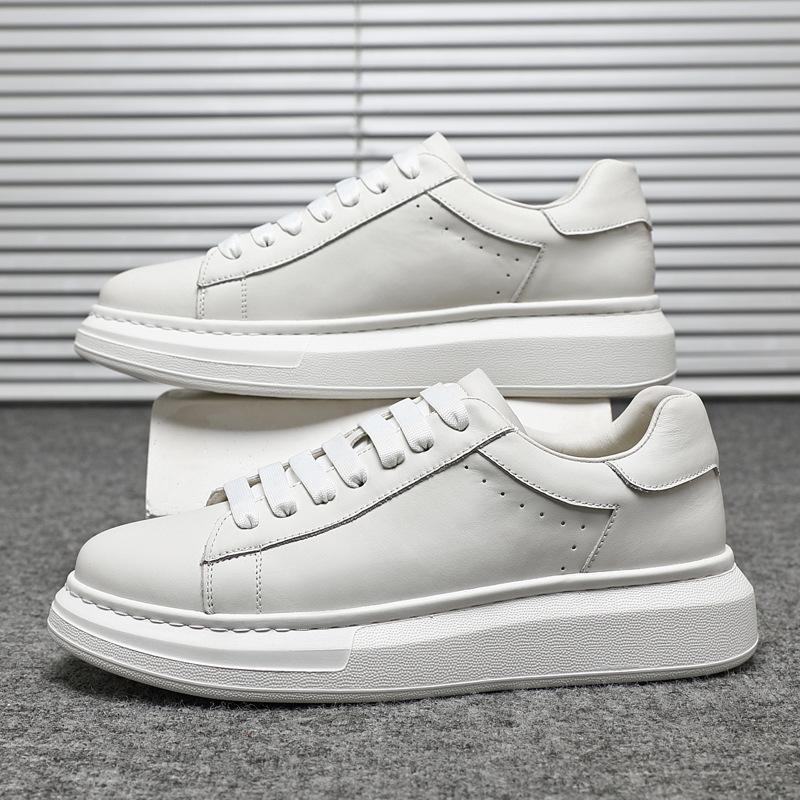 Fashion New Men's Designer White Genuine Leather Lace Up Platform  Shoes Male Causal Flats Moccasins Walking Sneakers Zapatos Hombre