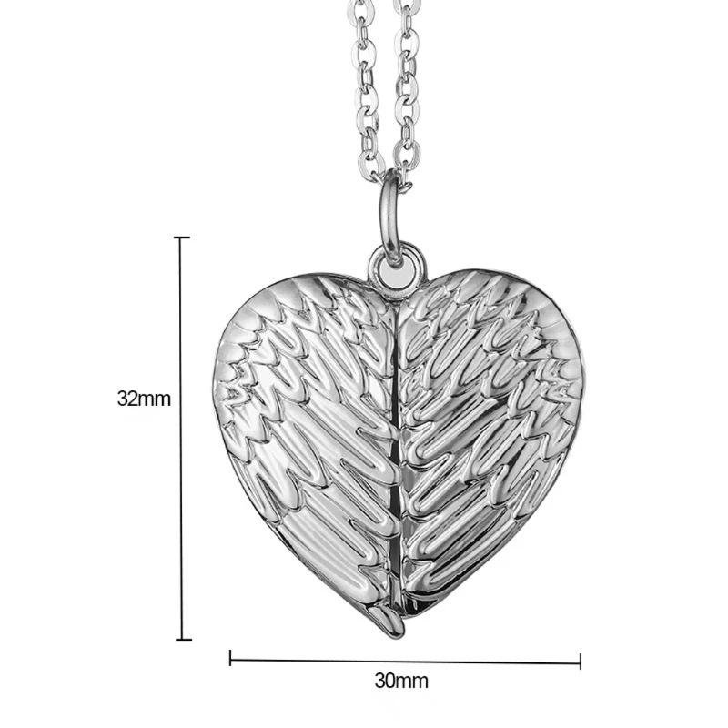 New Angel Wings DIY Flash Memory Photo Pendant Antique Heart-Shaped Locket Souvenir Necklace Fashion Women Romantic Accessories