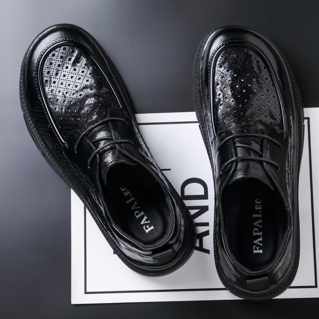 2025 men's summer leather shoes high-end leather men's shoes first layer sheepskin business leisure hollow leather shoes British style