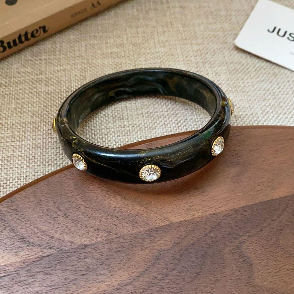 Zircon Rhinestone Colored Bracelet Bohemian Retro Hand Ring Unique Acrylic Bangle  Women