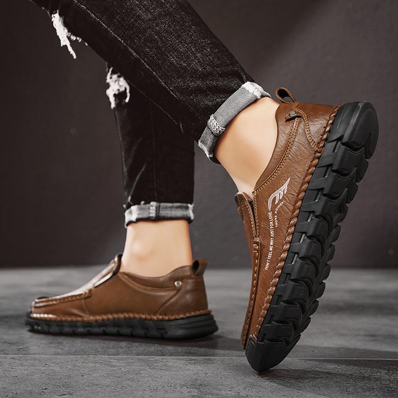 Fashion Handmade Male Slip on Flats New Breathable Loafers Genuine Leather Walking Shoes Fashion Comfortable Men's Casual Dress Shoes
