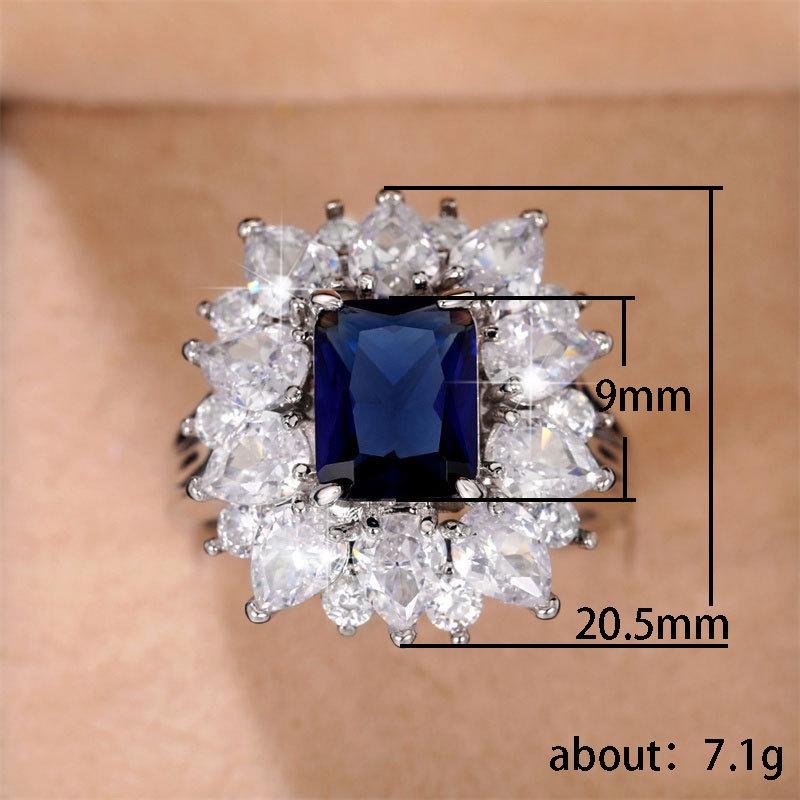 Sparkling Blue/White Cubic Zirconia Rings for Women Wedding Engagement Party Noble Female Rings Anniversary Gift Jewelry