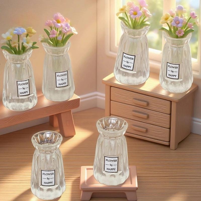5/10Pcs Miniature Dollhouse Ornament Small Clear Vase Model Resin Craft Figurine Fairy Garden Decor Diy Accessory