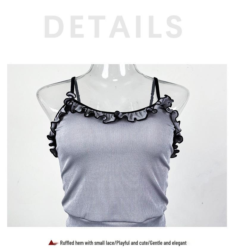 Ribbed Ruffle Camisole & Shorts Set - Women's Casual Homewear