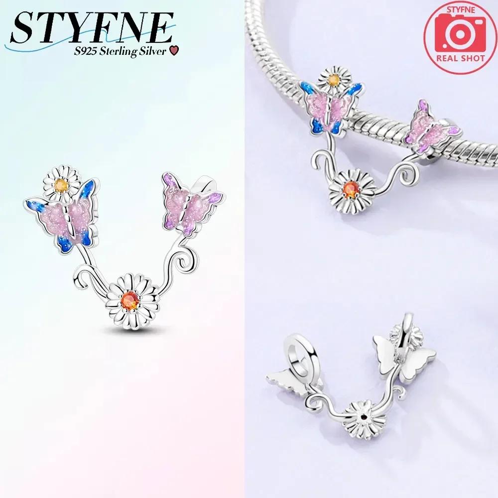 Cute Blue Pink Fantasy Butterfly Series Copper Beads Pendant Fit Bangle Charms Bracelet Diy Women Original Jewelry