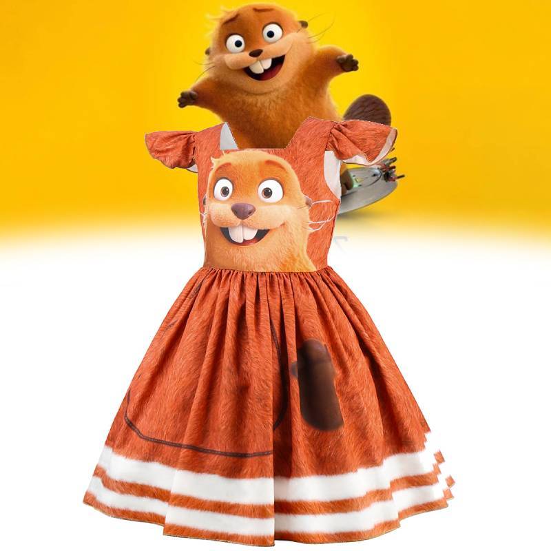 Hoppers Kinder Biber Verwandlung Cosplay Kleid Mit Cartoon Aufdruck Für Kinder Alter 3 Bis 8