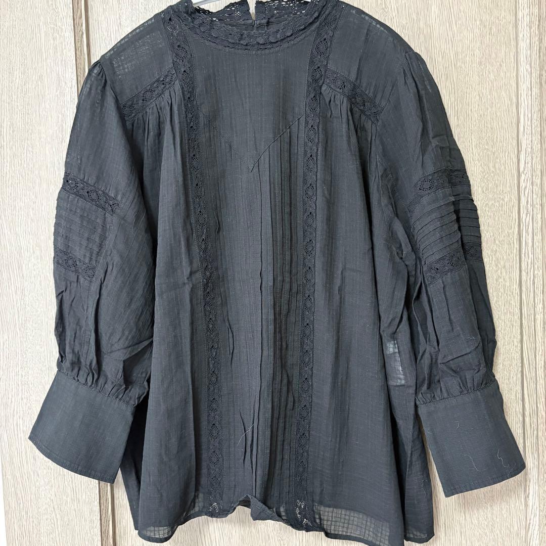 PLST Sheer Cotton Lace Blouse Black Size M