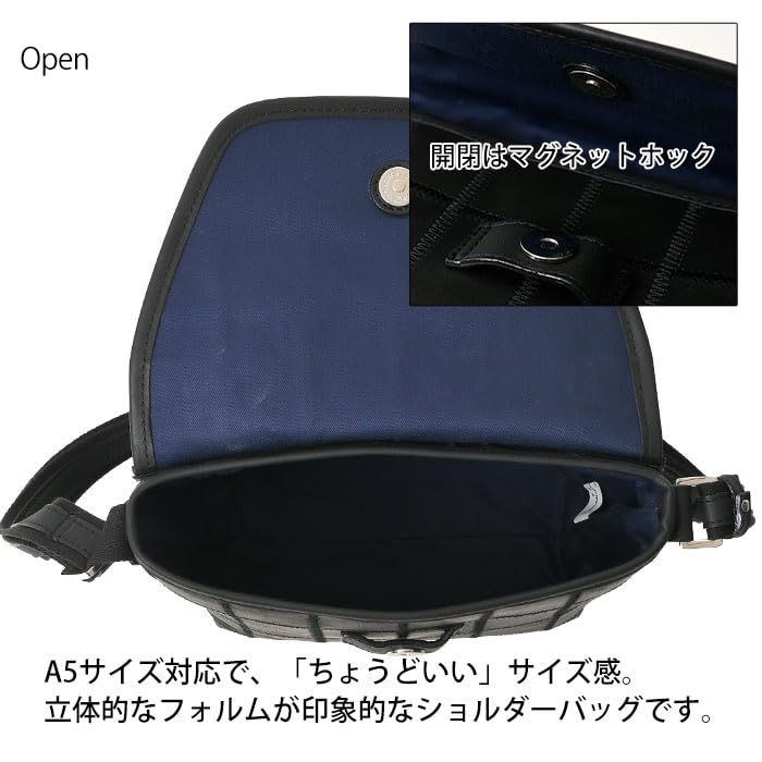 DPC272 Shoulder Bag A5 Compatible Panel Leather Patchwork Magnetic Closure Black [Tryon] Men's