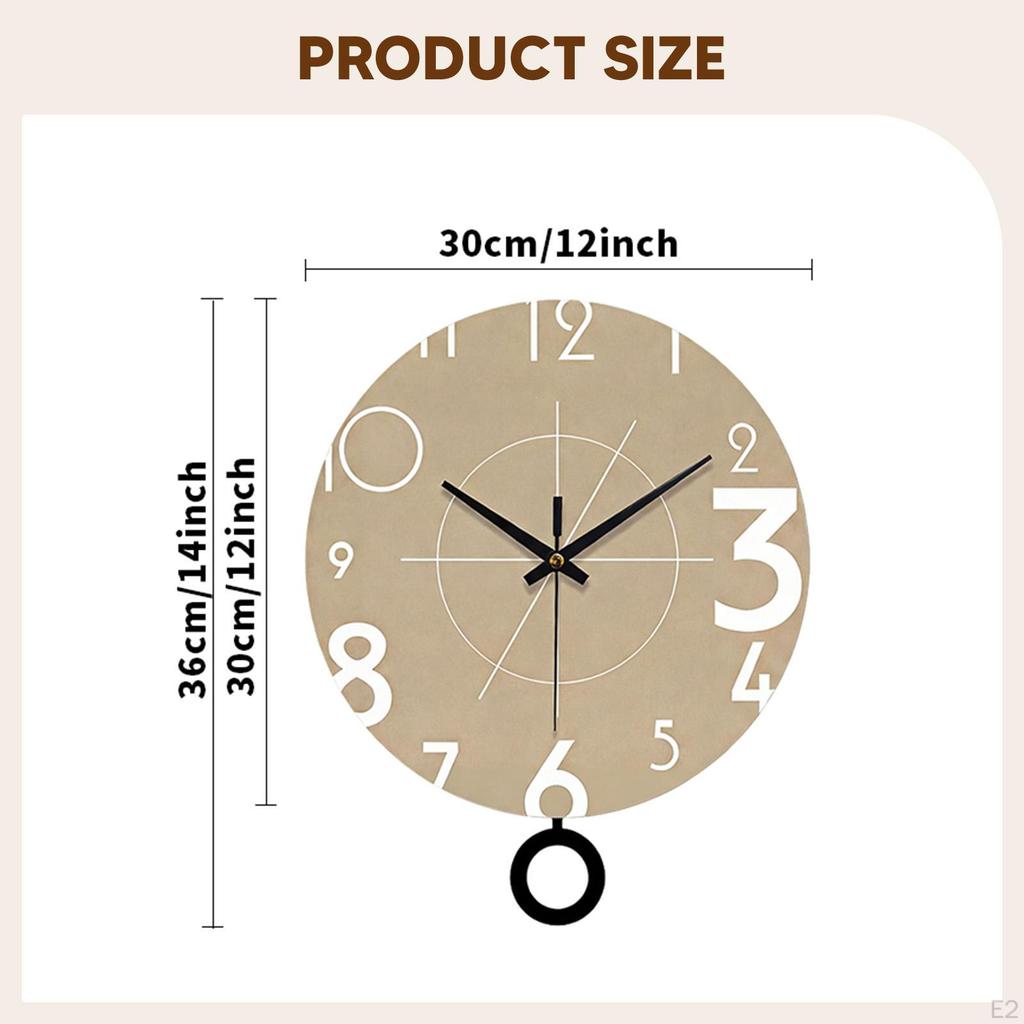 Wall Clock Creative Stylish Simple Non Ticking Silent Swing Round for Bedroom Study Room