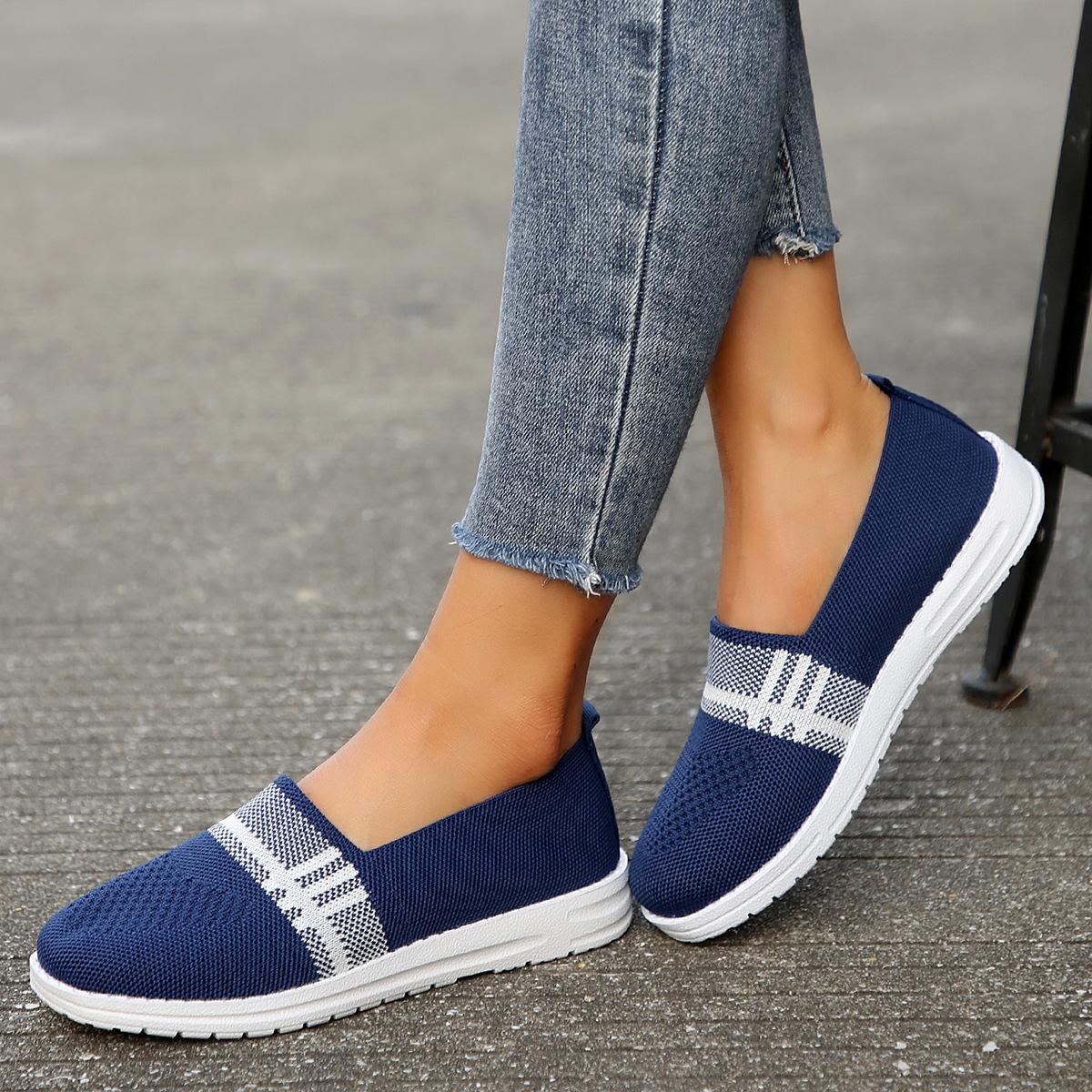 

Large size fly-woven color-matching low-top single shoes, women s flat bottom, lightweight, hollow feet, lazy loafers 43 синій