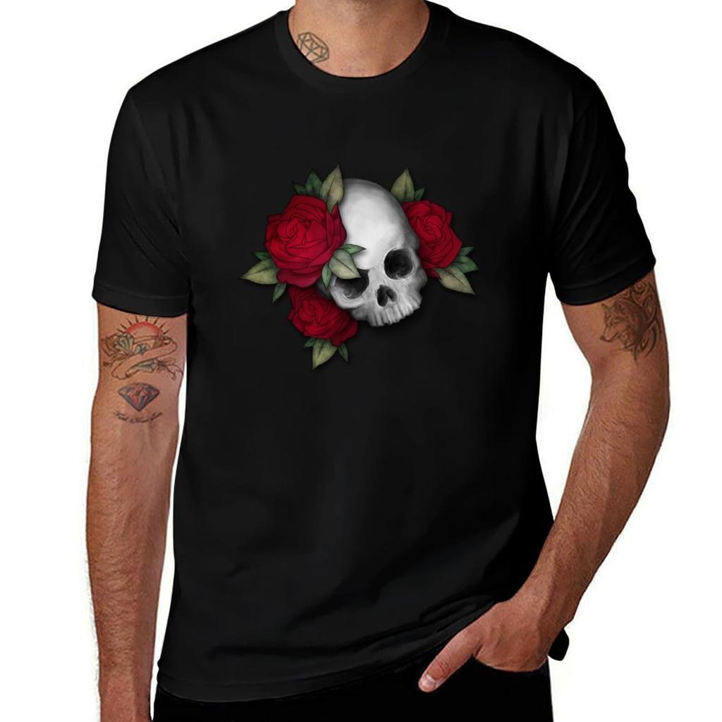 Skull And Roses Tshirt Athletic Fit Sports Short Sleeve Top