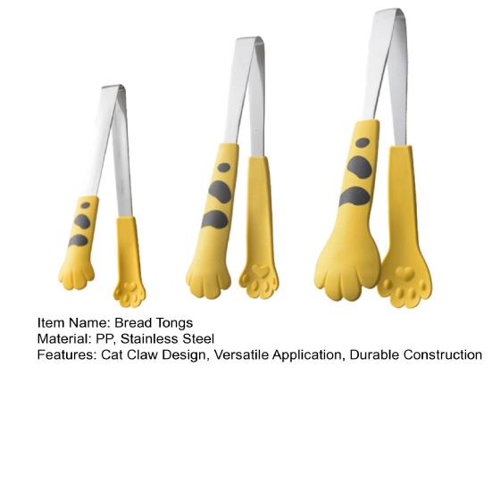 3Pcs/set Kitchen Tongs Stainless Steel Cartoon Cat Paw Shape Bread Tongs Heat-Resistant Non-Slip Handle Pliers Cooking Tools