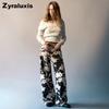 Vintage Cow Print Washed Denim Jeans Women New Streetwear Boutique Loose Straight Leg Pants Ins