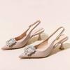 Fashion Summer 2025 New Silver Rhinestone Back Trip Banded Hollow Patent Leather Pointed Toe Stiletto Sandals for Women