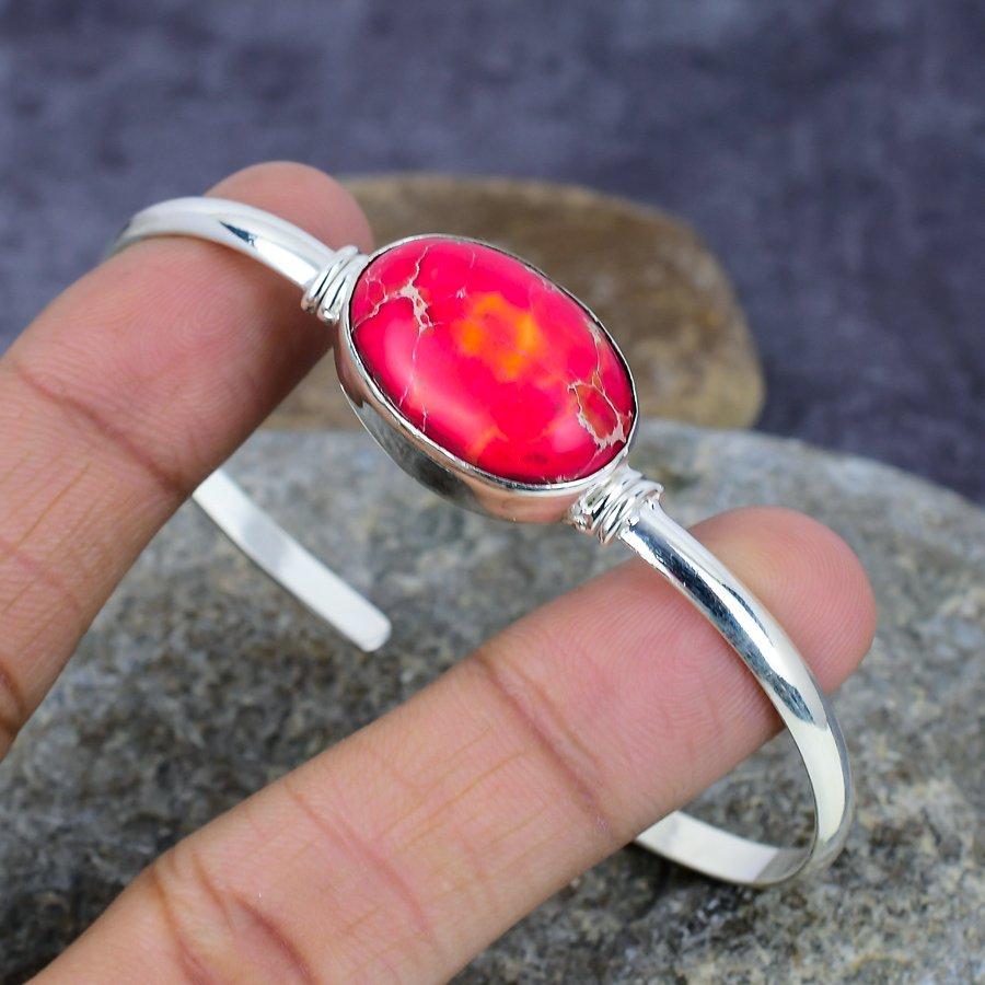 

Sea Sadement Jasper Gemstone Handmade 925 Sterling Silver Bangle / Cuff Регулируемый подарок