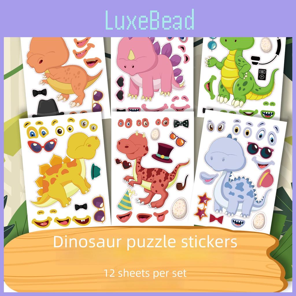 Cute Cartoon Dinosaur Interactive Puzzle Set Diy Face Stickers For Kids And Parents