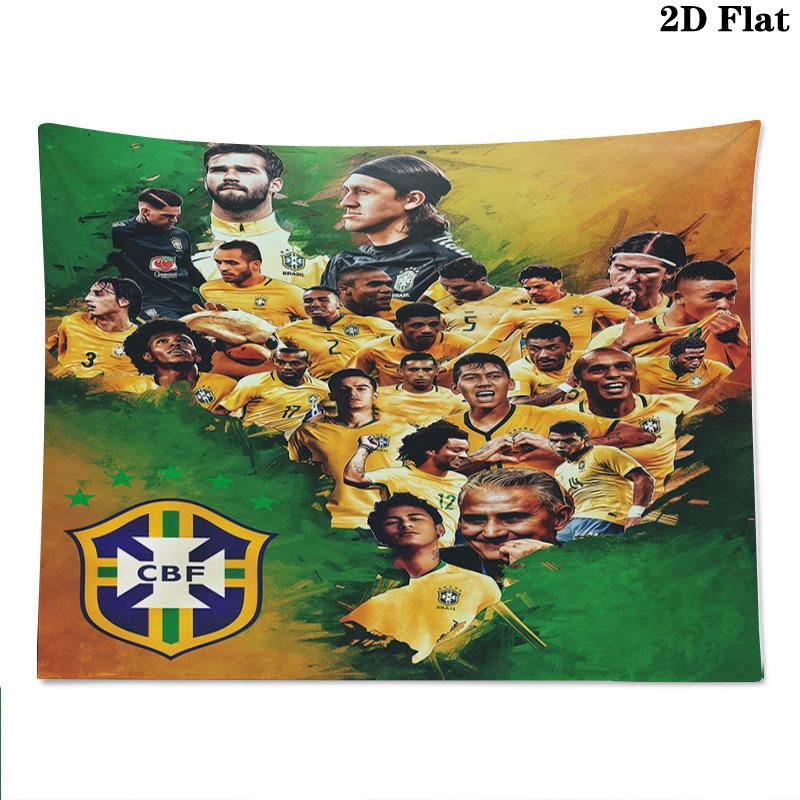 Brazil National Football Team Wall Tapestry Aesthetic Wall Hanging Printed Fabric Blanket Decorative Tapestries for Bedroom Living Room Home Decor