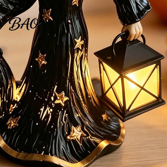 Halloween Party Supplies 2Pcs Witch Night Lamp, Holding Lantern Figurine with Collectible LED, Glowing Resin Statue for Tabletop Decor
