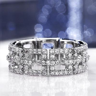 Huitan Eleganti Brillanti Anelli Fede Nuziale da Donna Completamente Pavé con Zirconi Cubici Lucenti Anello Promessa d'Amore Gioielli Versatili di Carattere Alta Qualità