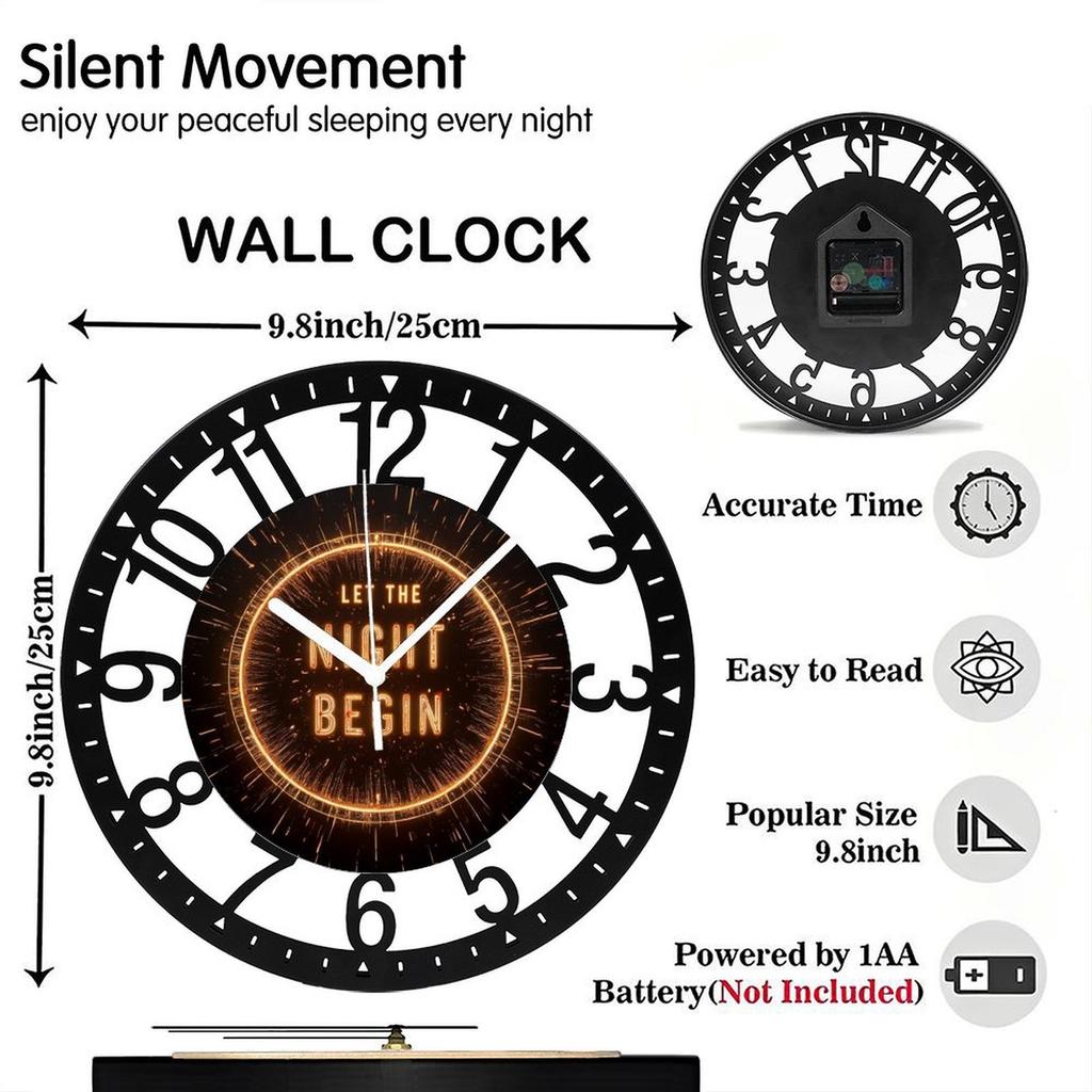 Fashion Design 25cm Circular Iron Wall Clock Silent Accurate