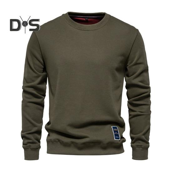 Fall Winter Men Top Loose O Neck Long Sleeves Pure Color Warm Pullover Mid Length Casual Daily Wear Sport Sweatshirt