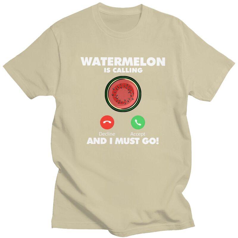 My Watermelon Is Calling T Shirts Pure Cotton Tees Shirt Streetwear Fruit Eating Lover Tshirt Casual ShortSleeve Clothes