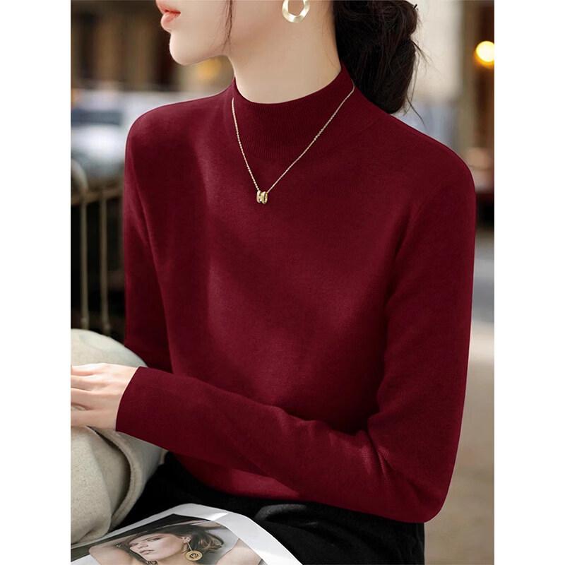 Basic House Women's Semi-High Collar Knit Sweater