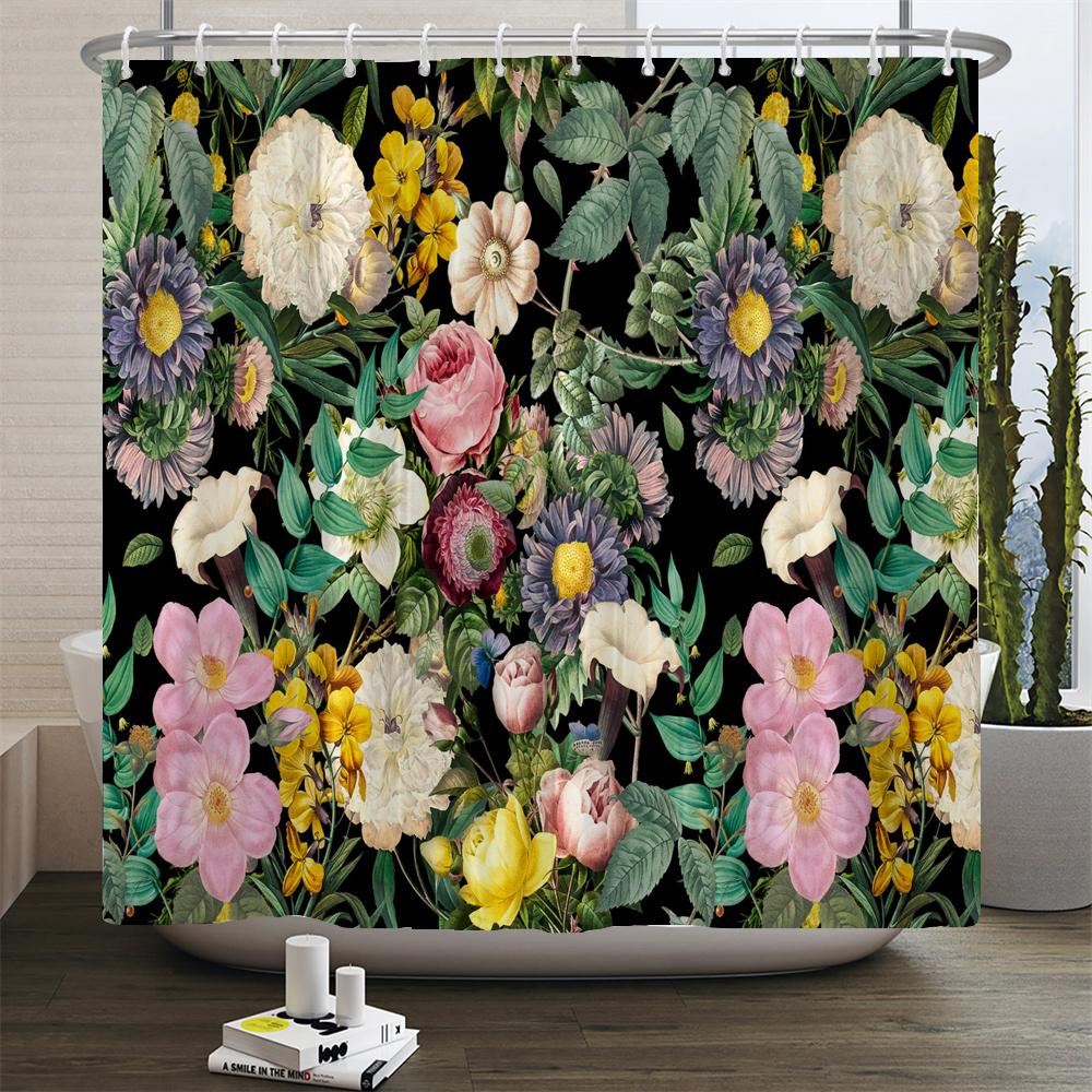 European Blooming Flowers Shower Curtain Rural style Home Decoration 180x200cm Waterproof Fabric Bathroom Curtains With Hooks