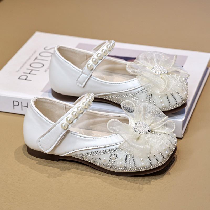 Girls Princess Shoes Fall 2026 Kids Pearl Decorated Flat With Bow Soft Sole Toddler Kid