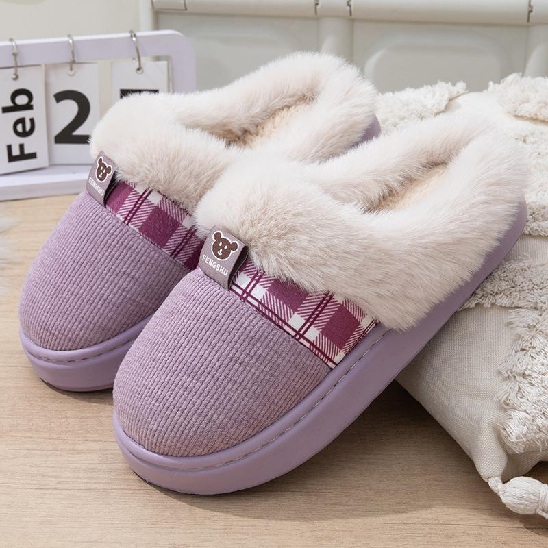 Cotton slippers women's autumn and winter warm indoor home thick bottom non-slip velvet warm feet odorless men's slippers