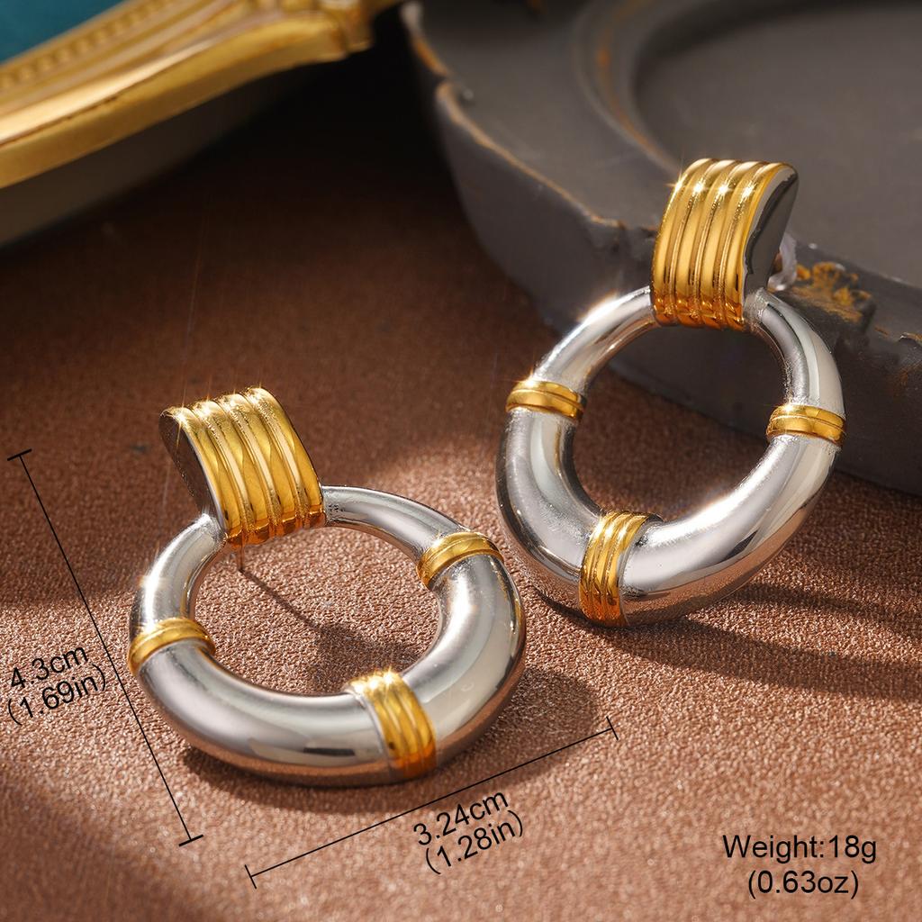European and American stainless steel circle earrings, personalized high-end ins earrings, titanium steel earrings, contrasting color and