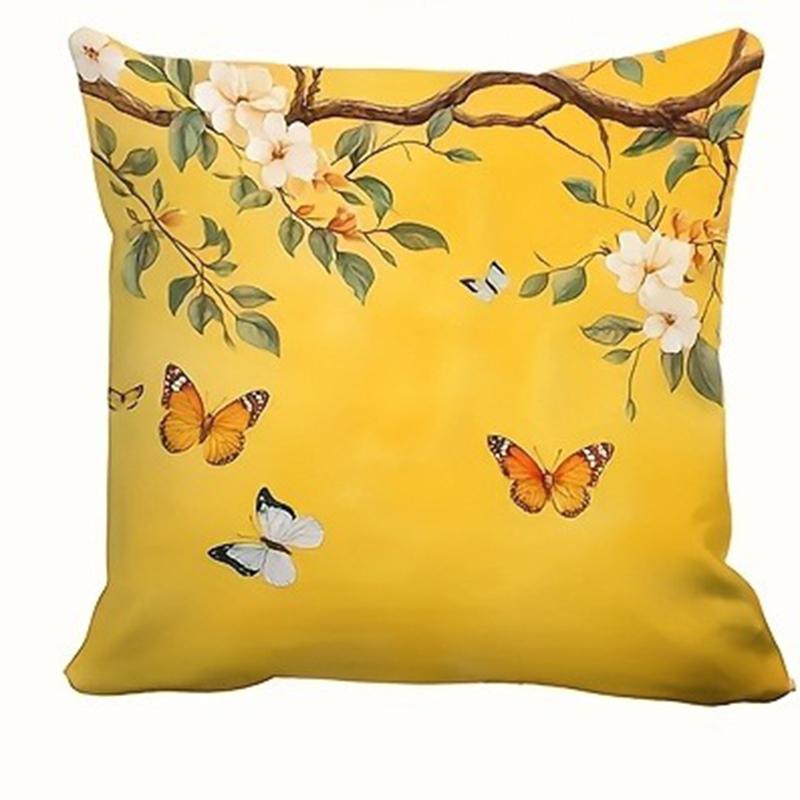 Traditional Yellow Peony Branch And Bird'S Nest Cushion Coversuitable For Sofa Car Bedroom Decorative Cushion Cover Pillow Cover