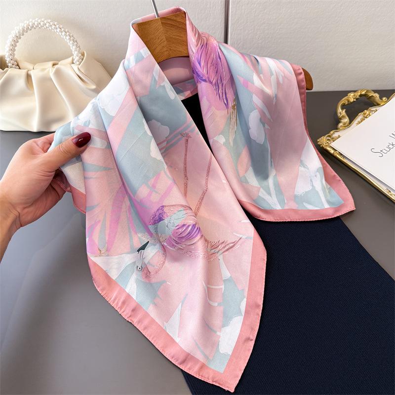 New Temperament Commuting Print Imitation Silk 70 Small Square Scarf High-end Feeling Shawl Versatile Neck Scarf Women's