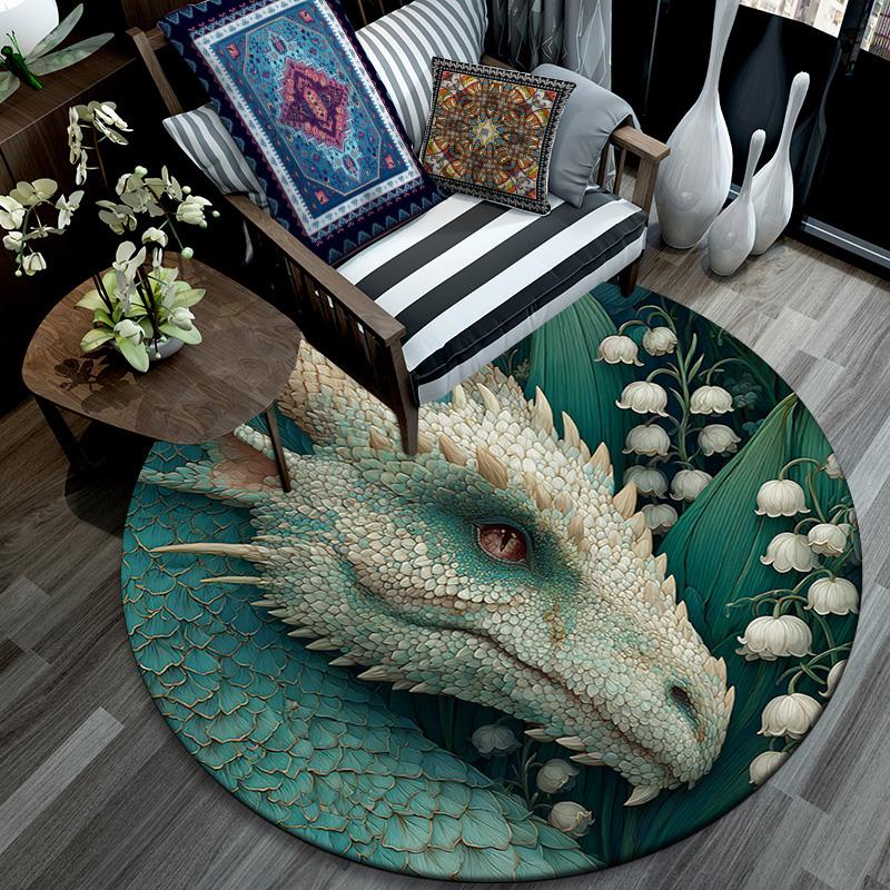Dragon Round Area Rug,Carpet Rug for Living Room Bedroom Sofa Playroom Decor,Non-slip Floor Mat