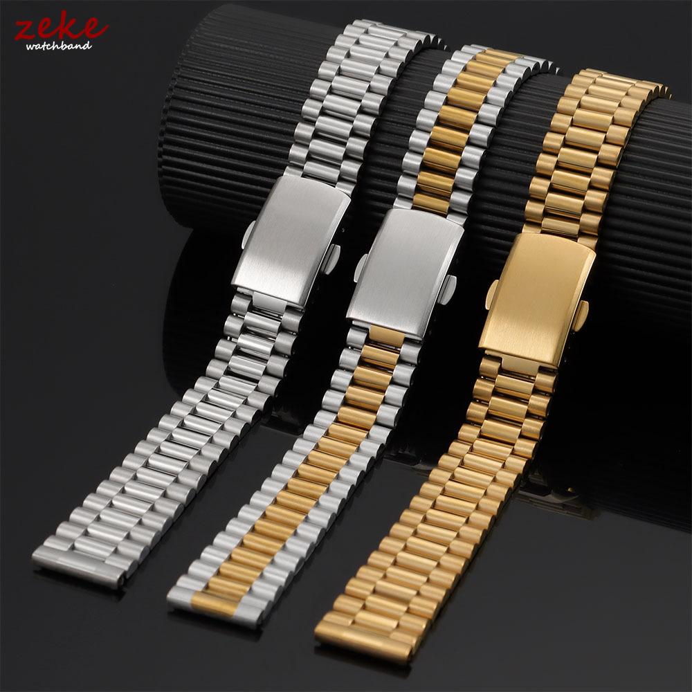 Silver Gold Solid Stainless Steel Watch Bracelet 10mm 12mm 14mm 16mm Universal Watchbands Casual Metal Double Clasp Watch Strap