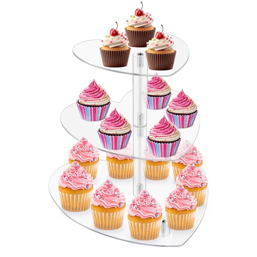 3 Tier Acrylic Cupcake Stand Heart-Shaped Dessert Display Stand Holder For Birthday Wedding Parties Decorative Supplies