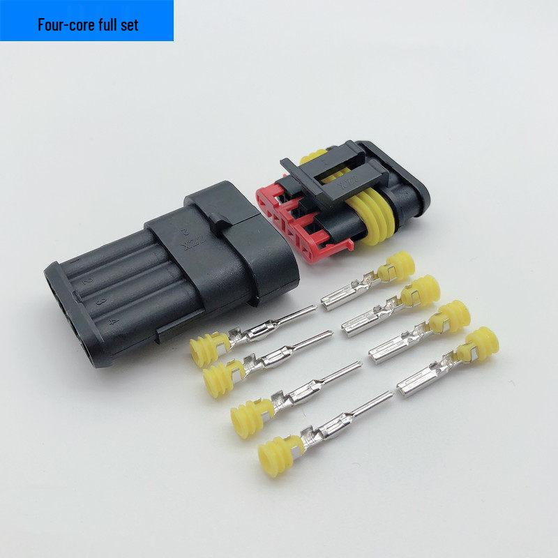 2P Waterproof Automotive Wiring Harness Connector, HID Male-Female Plug with 4-Core Terminals.