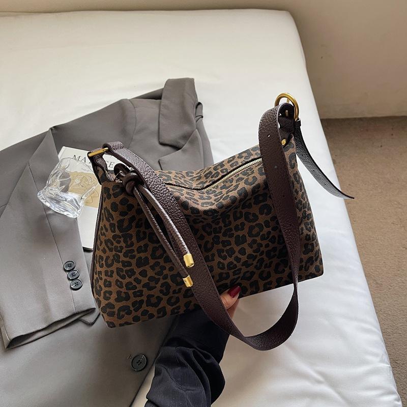 Korean-style Casual Large-capacity Cloth Bag, Fashionable Leopard Print Hand-held Tote Bag, Single-shoulder Armpit Bag