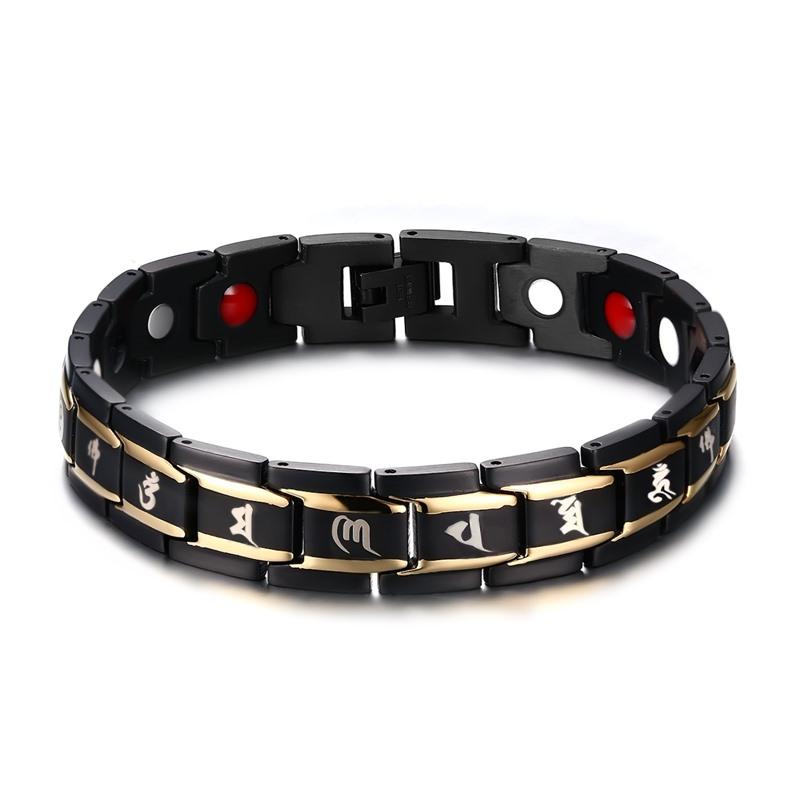 Vinterly Black Blue Bracelets Men Stainless Steel 12mm Wrist Band Magnetic Health Energy Magnet Benefits Jewelry Male Germanium