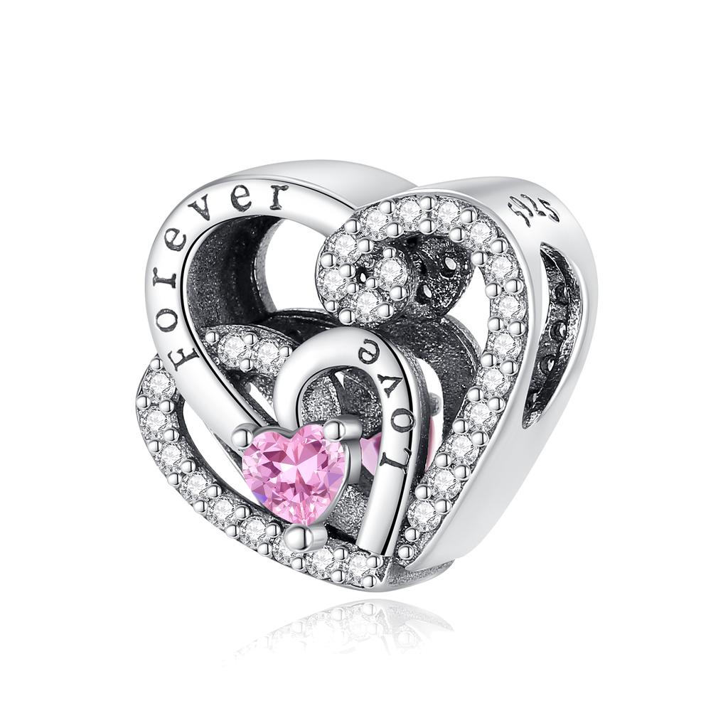 Original Charms Copper Pink Love Heart Zircon Cherry Love Rose Flower Beads Fit Bracelet Women Jewelry Diy Accessory Gift