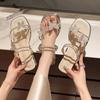 Rhinestone Thick Heel Slippers Women's Summer Wear with Skirt 2025 New Fairy Style Two Wear Bow Middle Heel Sandals