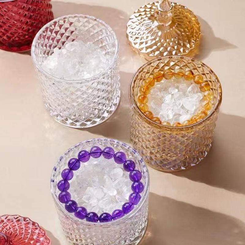 European Crystal Glass Storage Jar,Candy Box Glass Jar with Lid Aromatherapy Candlestick Food Container Living Room Decoration
