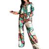 Cross-border Europe, America 2025 New Temperament Women's Clothing Large Size Printed Commuter Shirt High Waist Wide Leg Pants Spot Set
