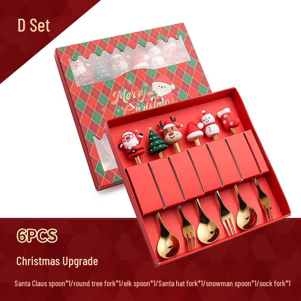 Cartoon Christmas Tree Stainless Steel Dessert Cutlery Set: Cute Fruit Fork & Spoon Gift